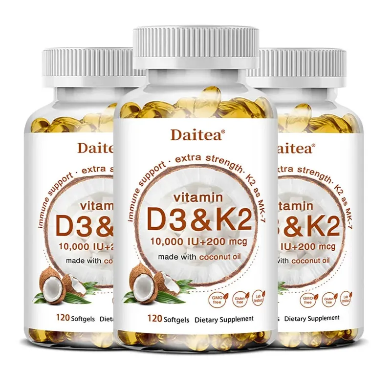 2-in-1 Vitamin D3 K2 Supplement Softgel 10000 IU VIT D3 + 200 MCG Vitamin K2 Support Calcium Absorption in Bones