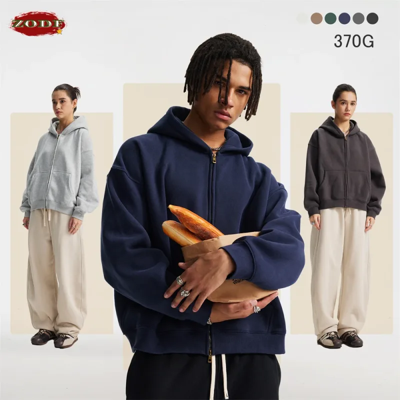 อินเทรนด์ 2025 ฤดูหนาวManขนแกะBoxy Hoodies Unisex 350gsm Double Head Zipper Hooded Sweatshirts Coat HY1122