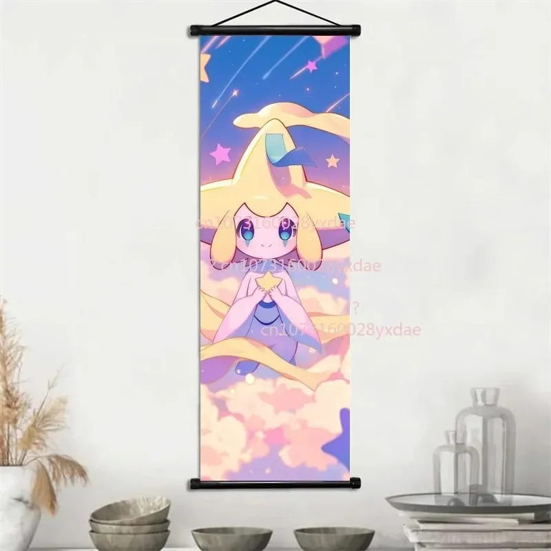 Classic Printed Pokemon Poster Cartoon Wall Artwork Gengar Squirtle Bulbasaur Pikachu Hanging Scroll Family Room Decoration