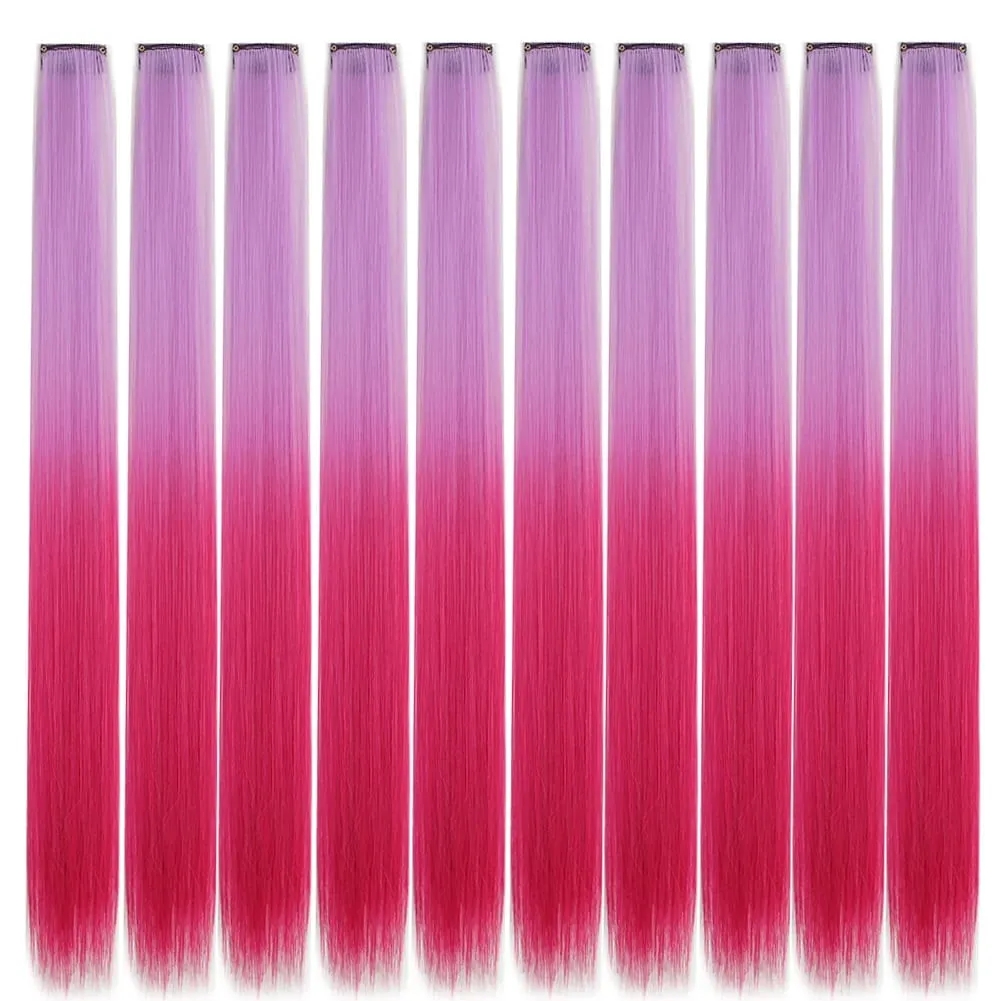 10pcs Colored Party Highlights Clip in Hair Extensions for Girls 18 inches Omber 2 colors Straight Hair Synthetic Hairpieces