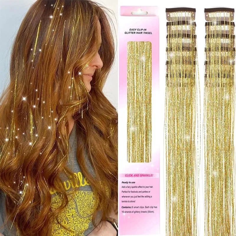 12 Uds. Extensiones de cabello de oropel con Clip morado, Kit de oropel para el cabello de colores, accesorios destacados para el cabello para mujeres y niños