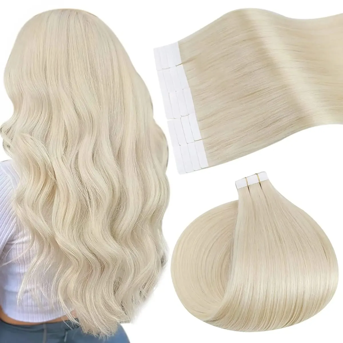 Ugeat Remy Tape in Human Hair Extensions 100% Real Natural Human Hair Tape 12-24inch 20Pcs 50g Per Pack for Party or Wedding