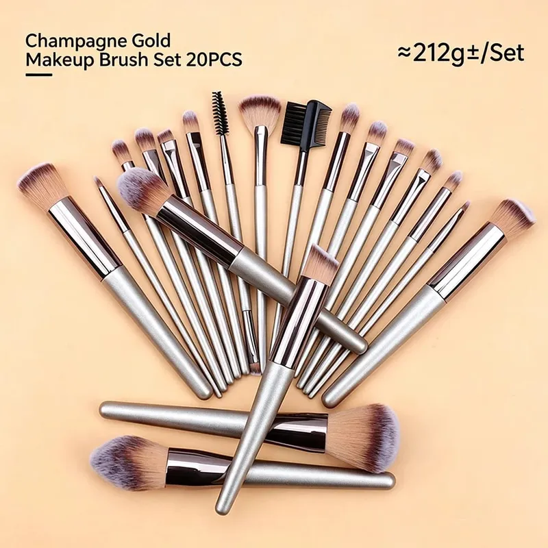 4/10/14/20PCS Champagne Gold Makeup Brush Set Foundation Powder Eyeshadow Blush Eyebrow Lip Brushes