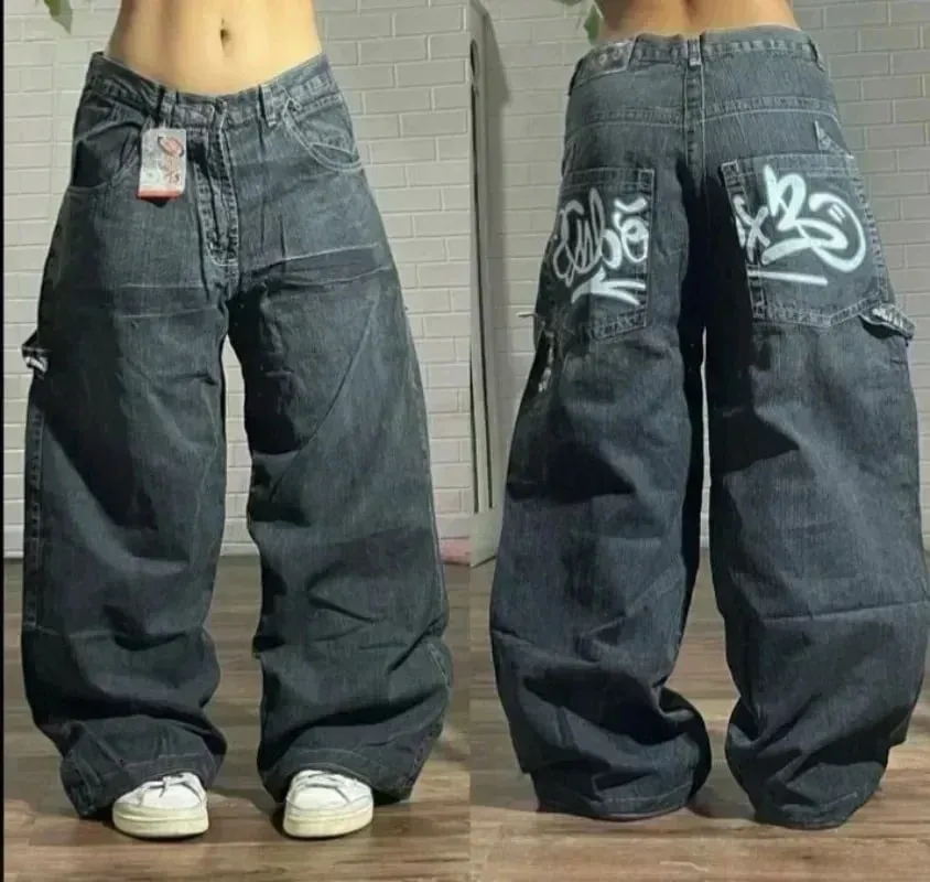 American Y2K Hip Hop Fashion Trend Skull Embroidery Spot Jeans Men Street Loose Straight Wide-leg Pants Couple Oversized Jeans