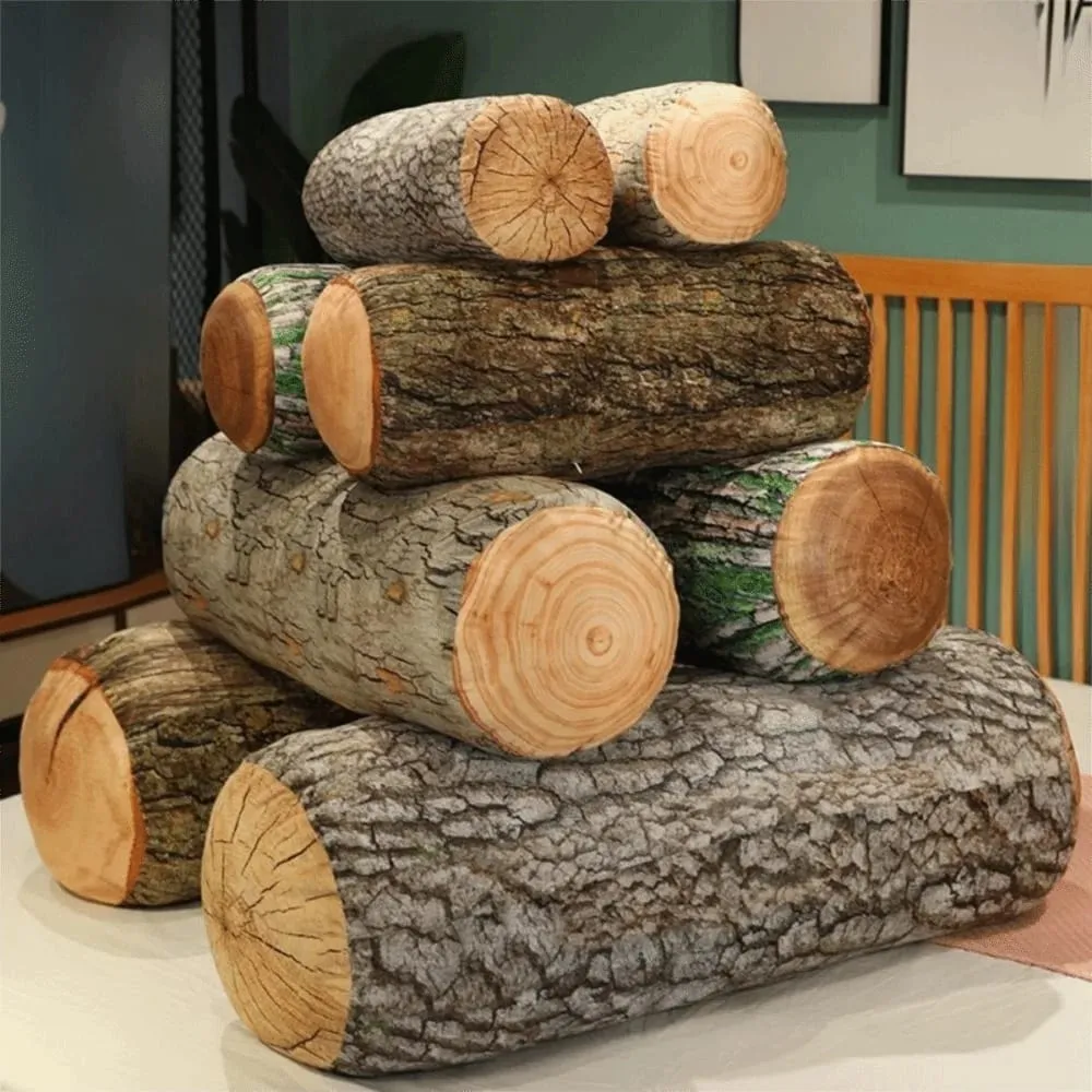 Plush Material Tree Log Pillow Soft Texture PP Cotton Filled Stump Cushion Realistic Wood Grain Novelty Throw Pillow For Women — image 4