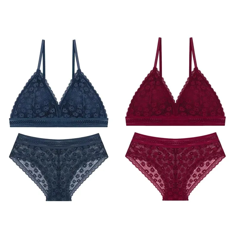 2PCS Sexy Lace Bra and Panty Set Push Up Seamless Bras Mid Waist Briefs Underwear Sets Sexy Underwear for Women