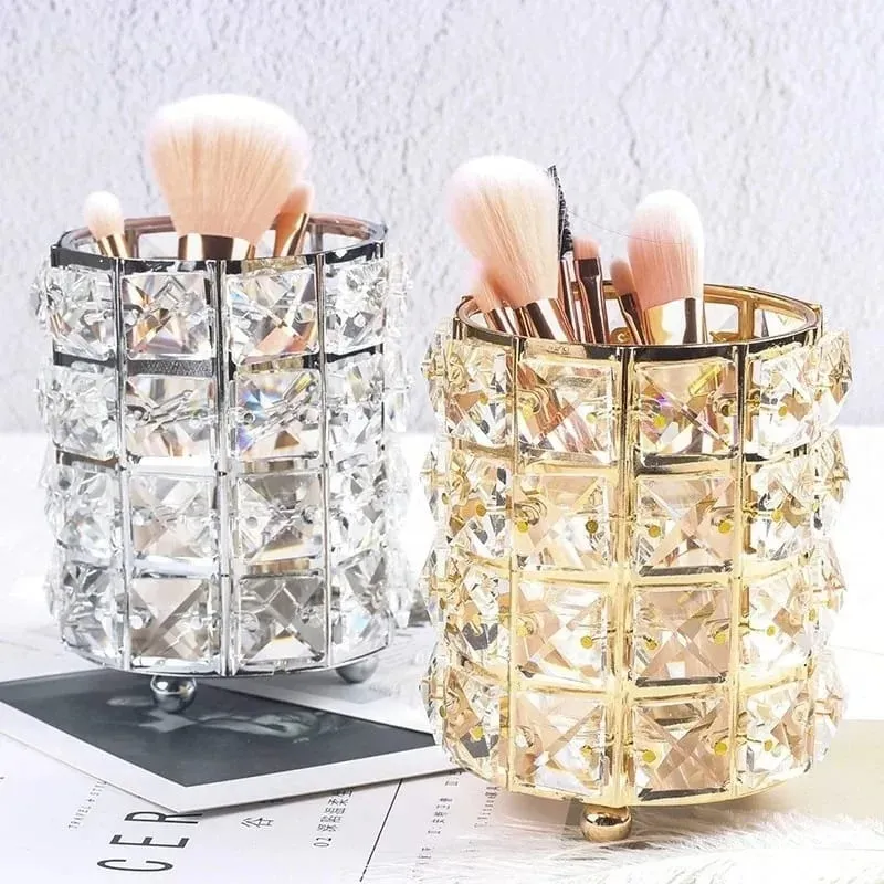 Crystal Makeup Brush Holder European Style Metal Cosmetic Organizer for Brushes Eyebrow Pencils Jewelry
