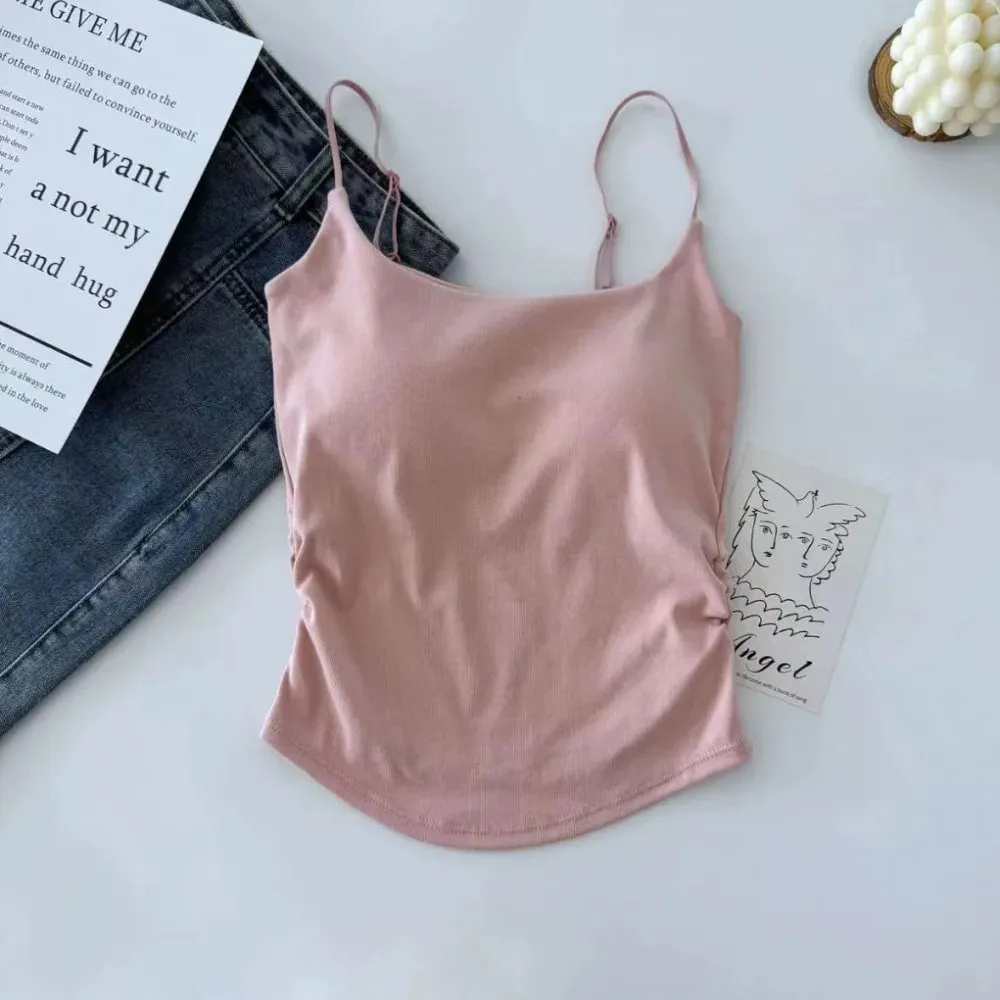 Simple Sleeveless Suspender Vest Slim Underwear Fitted Tops With Padded Cups Camisole Sports Activities