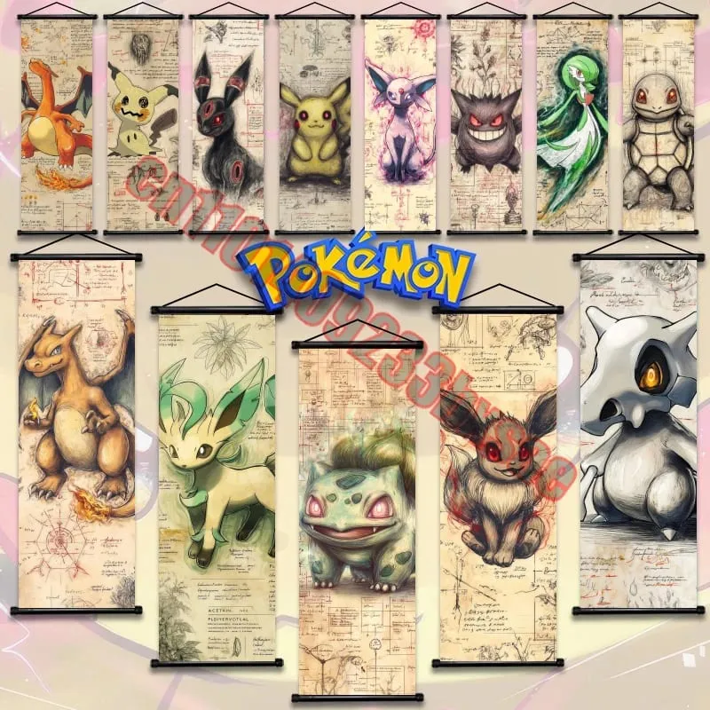 Printed Pokemon Poster Anime Wall Artwork Gengar Pictures Charizard Painting Canvas Pikachu Hanging Scrolls Home Room Decor