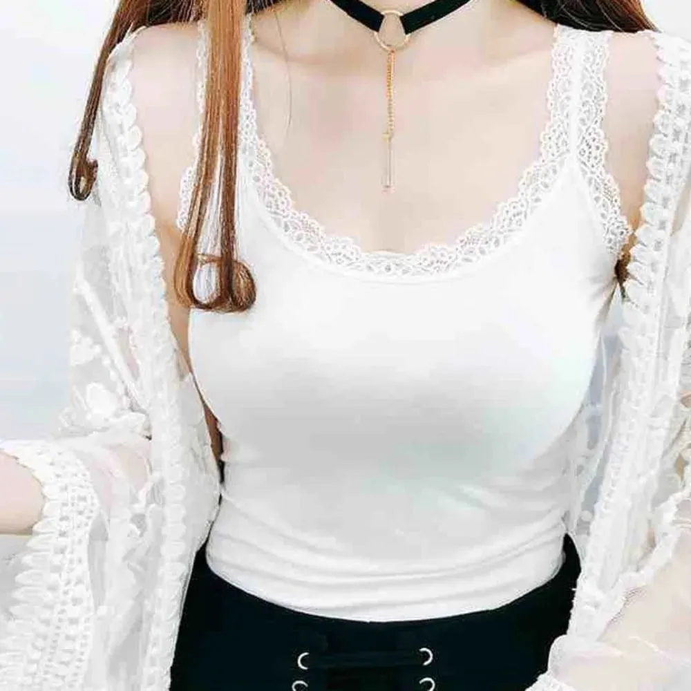 Casual U Neck Summer Tank Tops With Lace Slim Fitted Tops Loose Sleeveless Cami Top Shirt for Women