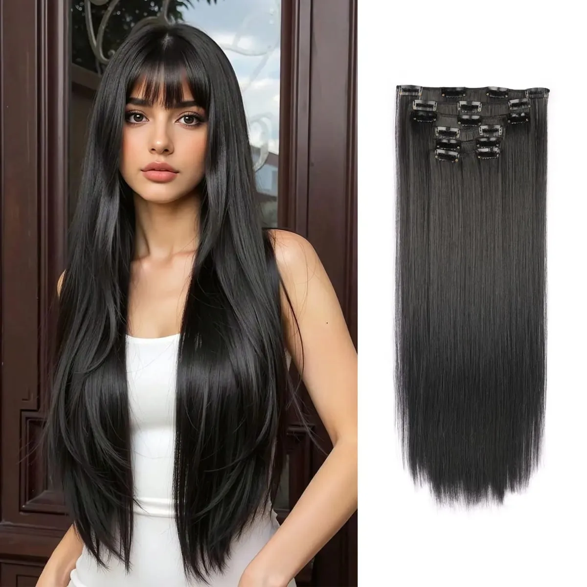 Synthetic Clip in Hair Extensions Clip in 6pcs set Straight Hair 22inch Thick Hairpieces for Women Girls Daily Party