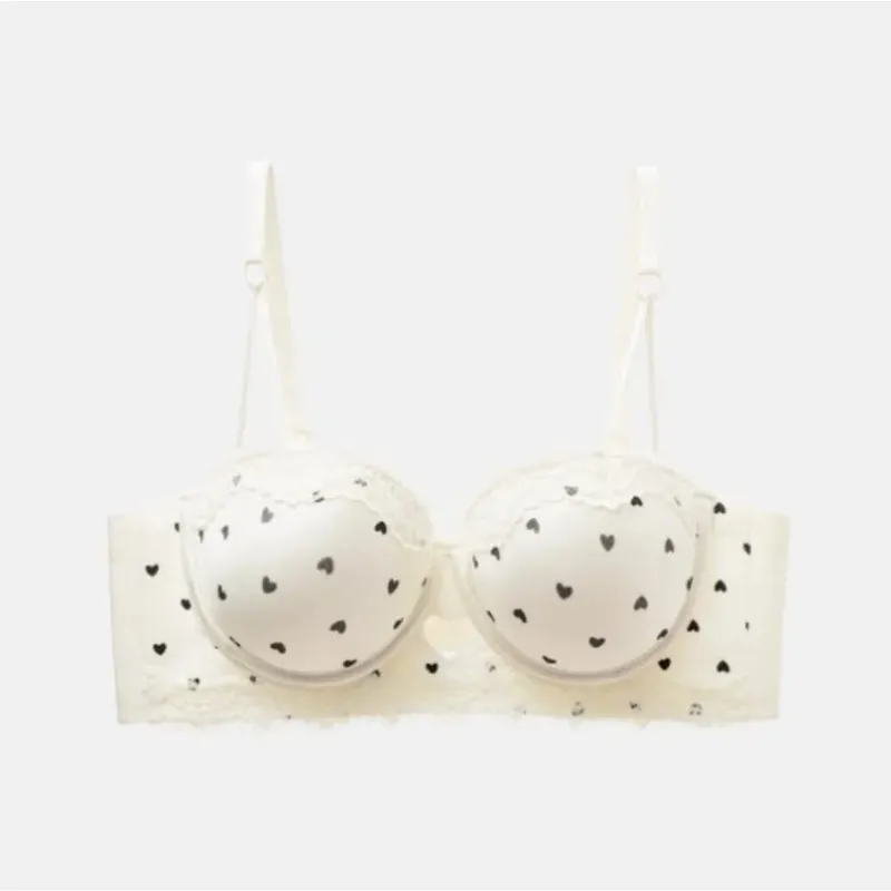 Cute Sweet Heart Lace Bra & Panty Set Sexy Push Up Side Support Anti Sag Soft Lingerie For Small Bust 32‑38AB Bra set