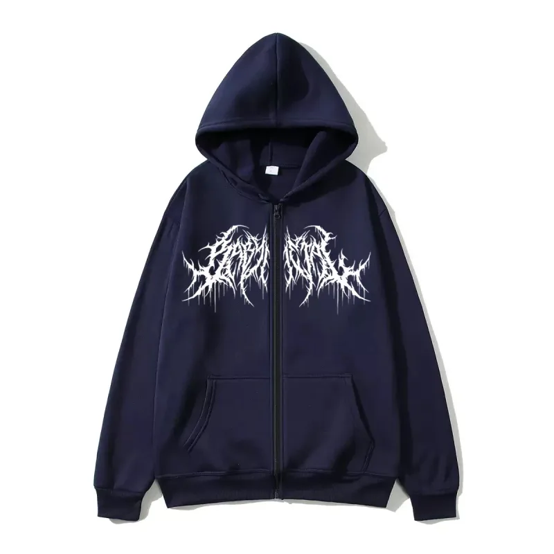 Y2K Zipper Hoodie Men's Trendy Printed Hip Hop Style Gothic 2026 Autumn/Winter Warm Long Sleeve Sweatshirt