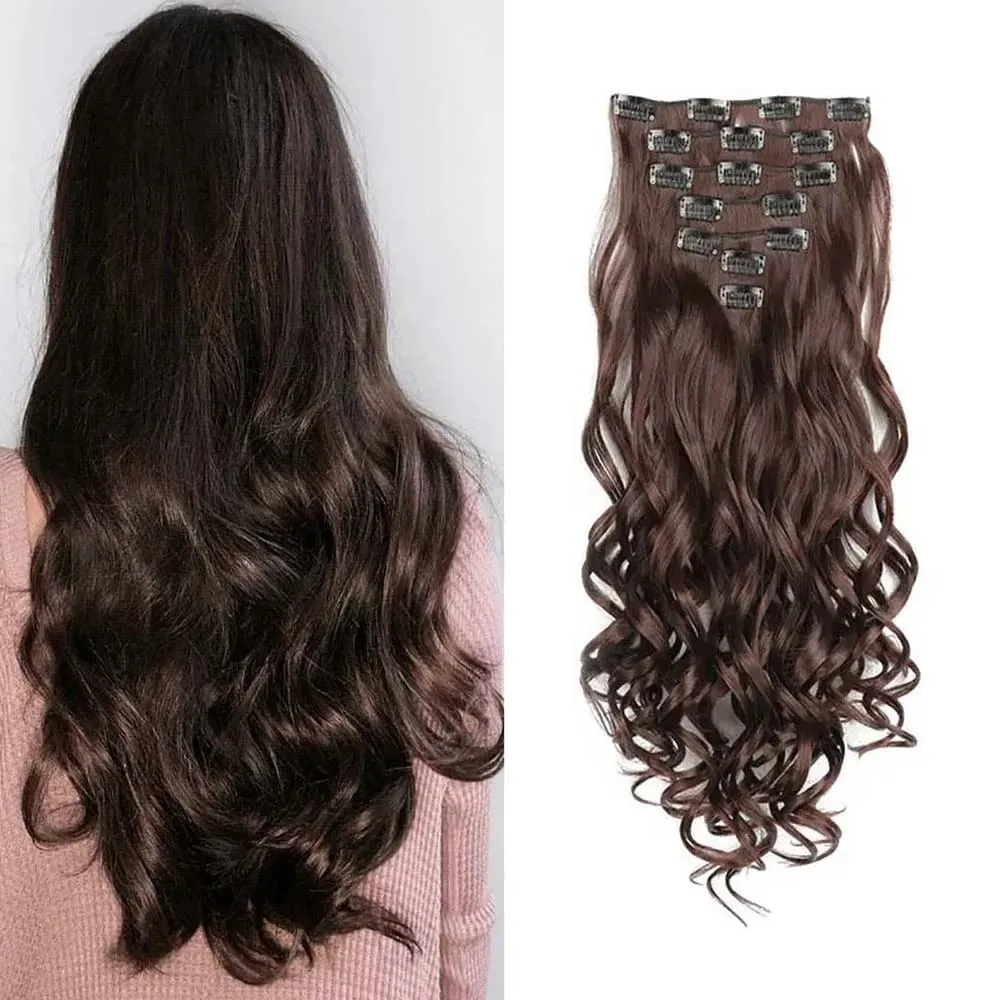 7pcs/set 22inch Elegant Wavy Clip-In Hair for Instant Volume & Everyday Glamour Suitable For All Women Synthetic Extension