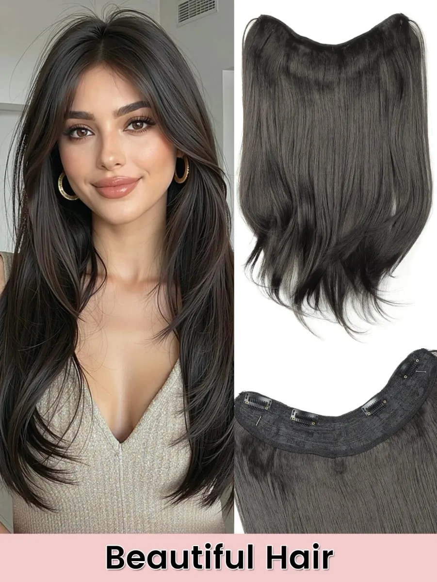 Synthetic V-Shaped Long Curly Wavy Hair Extension Synthetic Wig Layered Hair Extension Hair Pad Fluffy Top Increase Hair Volume
