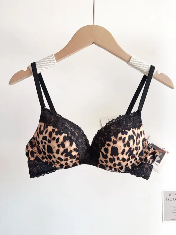 Sexy Leopard Print Lingerie Set Women Wireless Invisible Push Up Small Breasts adjustable A To C Cup sheer Lace Pure Design S-X