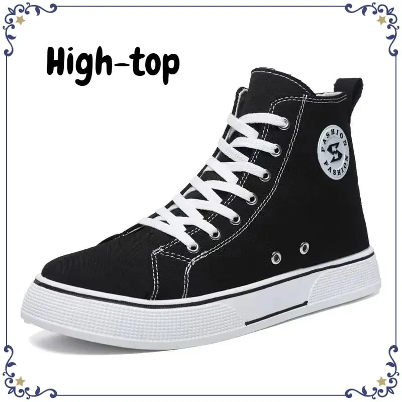New Black High-top Canvas Mens Shoes Breathable Soft Bottom Non-slip Lace-up Casual Board Sneakers for Daily Streetwear Sneakers