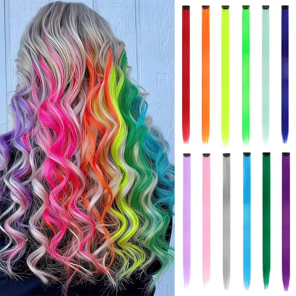 12Pcs 22 Inch Party Highlights Clip In Hair Extensions Straight for Women Multiple Colors Available Suitable for All Occasions