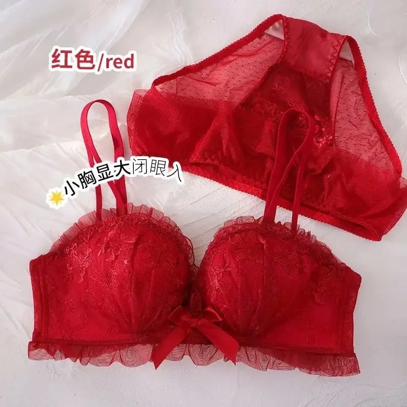 Japanese Kawaii Lace Underwear Set for Women | Sexy Push Up Bra & Panty | Small Chest Cute Lingerie | Valentine‘s Day Gift