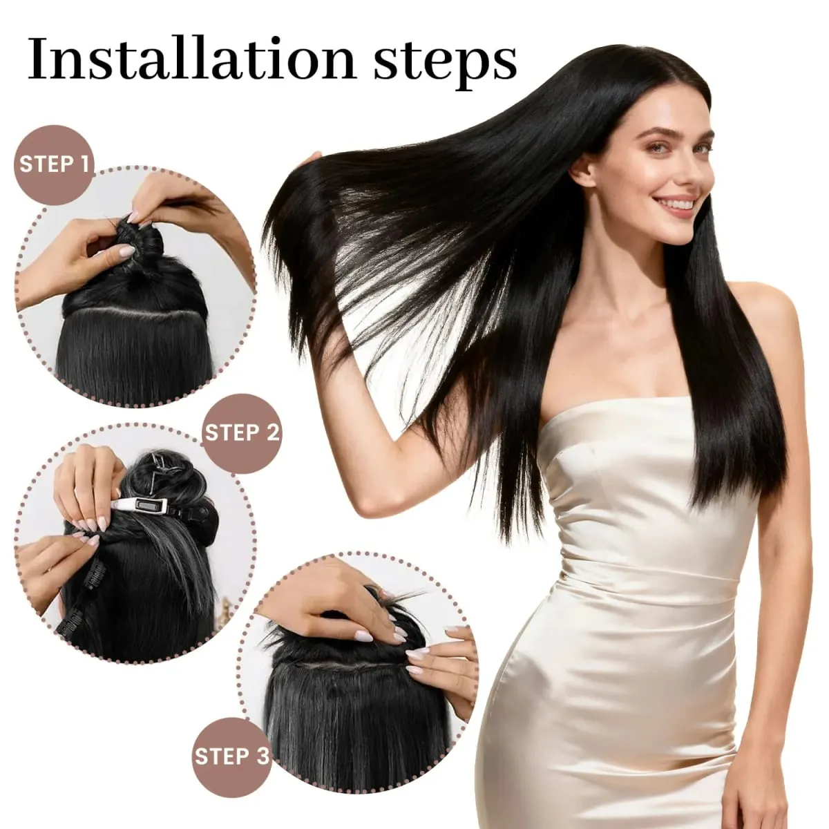Synthetic Clip in Hair Extensions Clip in 6pcs set Straight Hair 22inch Thick Hairpieces for Women Girls Daily Party