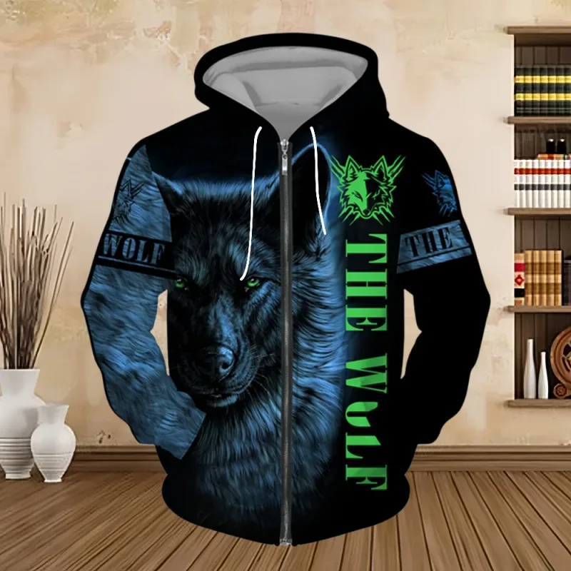 Spring and Autumn Men's Hoodie Sweatshirt 3D Digital Print Tiger Series Zip up Hoodies Fashion Personalized Sweatshirt for Men