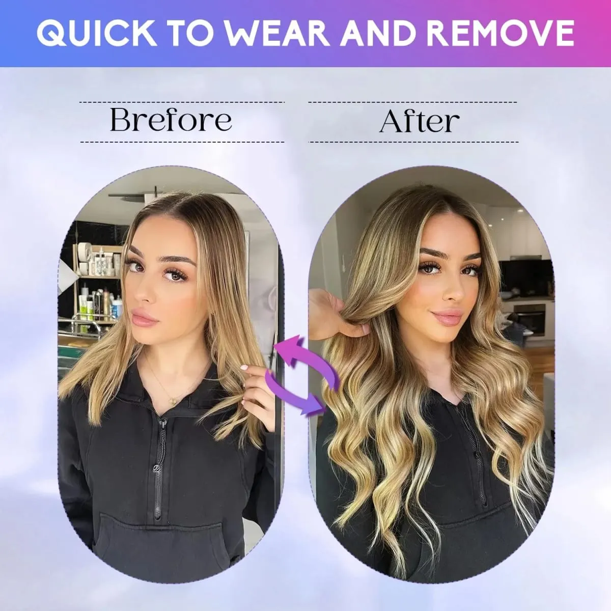 7PCS Light Blonde to Golden Ombre Clip in Remy Human Hair Extensions 16-22 Inch Natural Straight Balayage Highlighted Double Wef