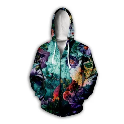 Flower Floral Pattern 3D Print Zipper Hoodies Men's Autumn Hooded Sweatshirts Oversized Streetwear Tracksuit Coat Man Clothing — image 10