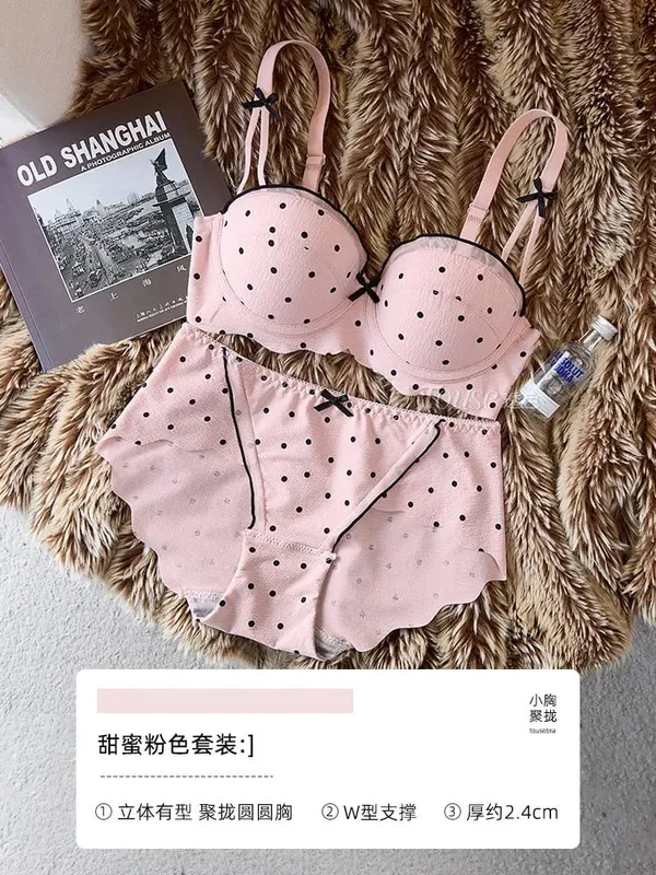 Women Lace Half Cup Bra & Panty Set Push Up Small Bust Gathering Anti Sag Support Chic Back Comfort Lingerie Underwear セクシーな