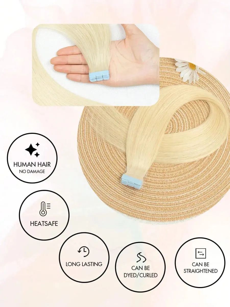 Mini Tape In Hair Extensions 12-20 Inches 10pcs/20pcs Invisible Human Hair Natural Tape In Hair Extention 60 Platinum Blonde