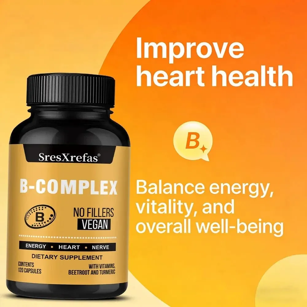 B Vitamin Supplements - with B12 for Mood Brain Nervous System Energy Metabolism Relieve Fatigue Heart Health