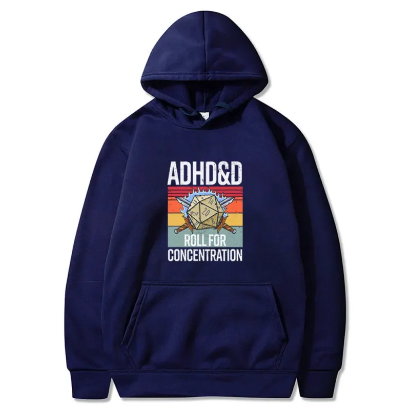 Roll for Concentration 2025 Funny Gamer Dungeons DM RPG Dice Dragon Tops Men Women Cotton Vintage Sweatshirts and Hoodies