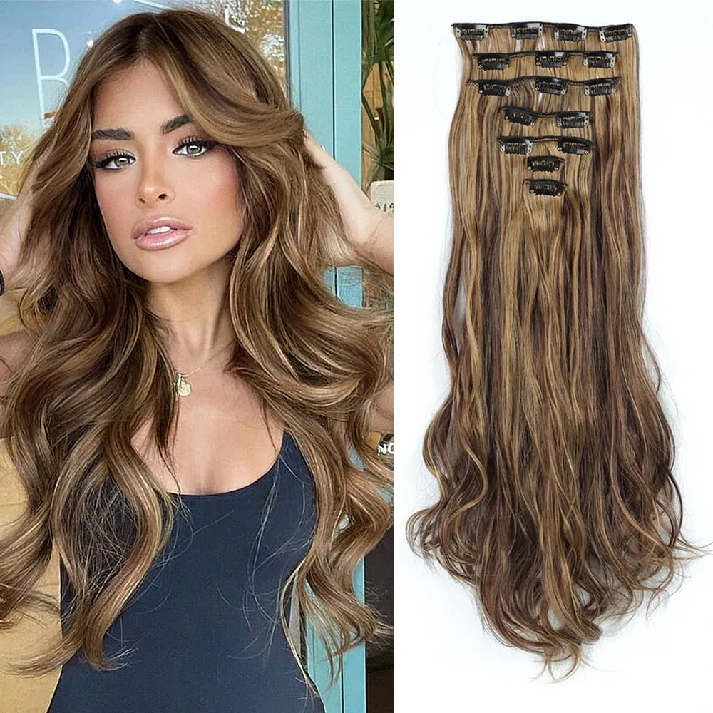 Synthetic Clip in Hair Extensions Purple hairpieces 7pcs/set 22inch Thick Hair for Women Girls Daily Party Cosplay