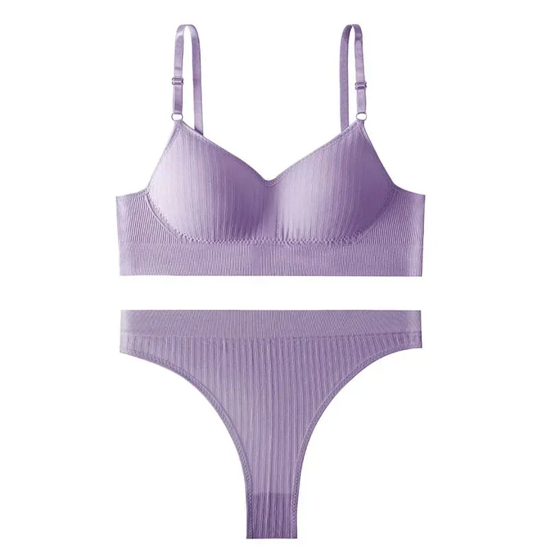 Women Seamless Bra Set High Waist Thong Panties Female Nonwire Brassiere Comfy Soft Sports Bras Underwear Set Sexy Lingerie Set