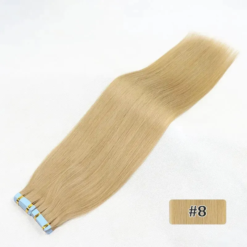 Tape In Hair Extensions Remy Human Hair Blonde Highlight Invisible Hair Extensions For Short Straight Hair 20Inch 20Pcs/Pack