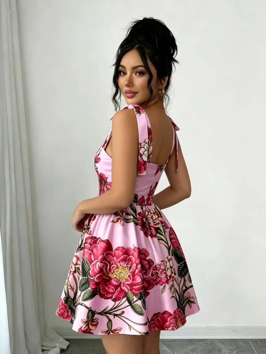 Women's French Sweetheart Style Slimming A-Line Short Dress Strap up Straps Waist Cinching Fluffy Skirt for Elegant Fashion