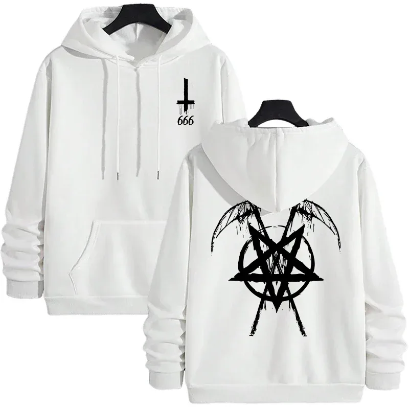 2025 Trendy Mens Hooded Sweatshirts Satan Pentagram Print Autumn Winter Casual Sportswear Urban Fashion Hoodies Male Top Outwear