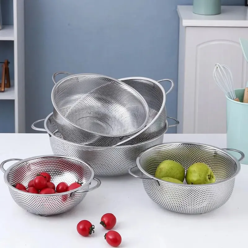 16/19/22/31CM All Purpose Stainless Steel Fine Mesh Strainer Net Baskets with Handles Resting Base Colander Set Kitchen Supplies — image 7