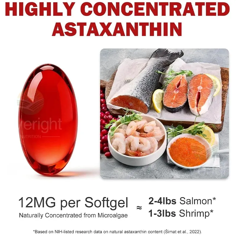 Liposomal Astaxanthin อาหารเสริม Lycopene CoQ10 Lutein วิตามิน B6 E สังกะสีสารต้านอนุมูลอิสระเพื่อสุขภาพผิวดวงตา Aging