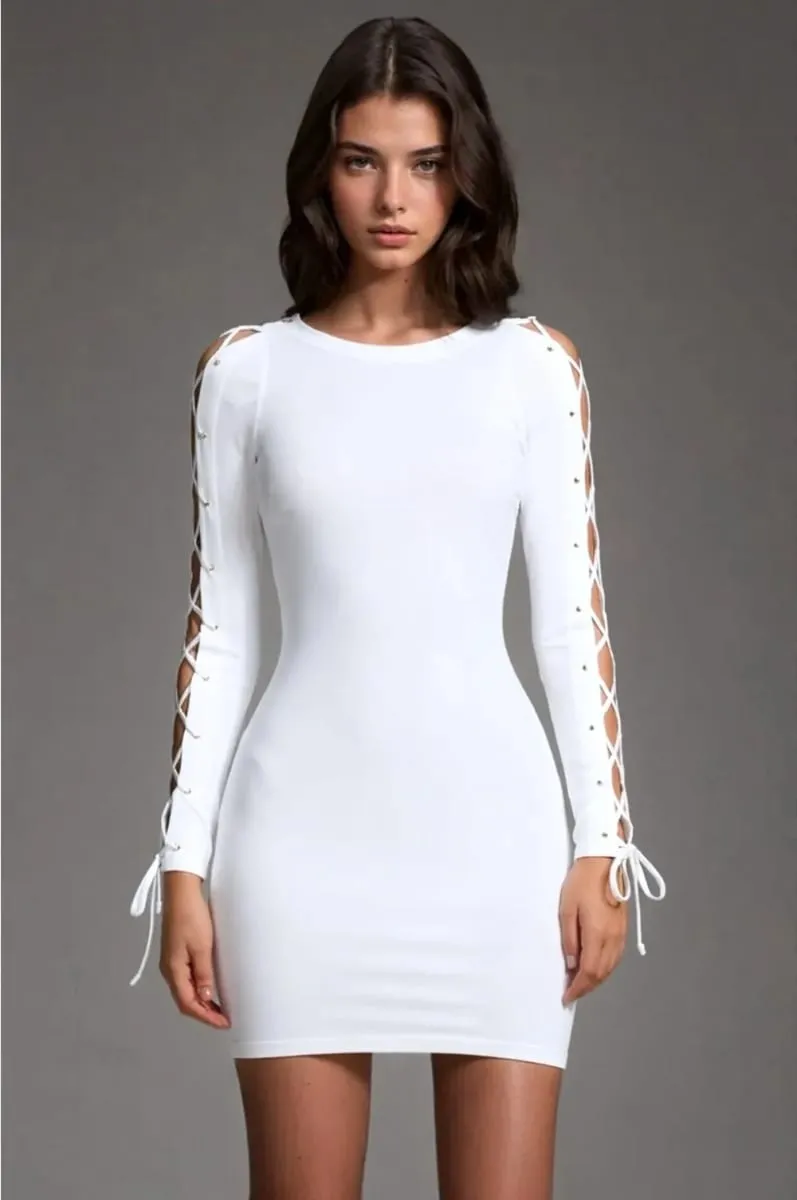 Long Sleeve Mini Dress Lace Up Bodycon Dress Casual Sexy Going Out Dresses for Women