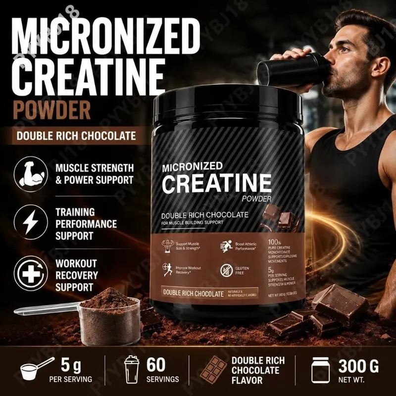 Micronized Creatine Monohydrate Powder 5g Supports Muscle Strength Workout Recovery & Training Performance Chocolate Flavor 300g