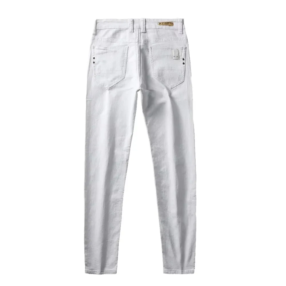 2025 Herfst heren witte slim fit rechte jeans casual stretch denim broek comfortabele mode streetwear mannelijke merkkleding