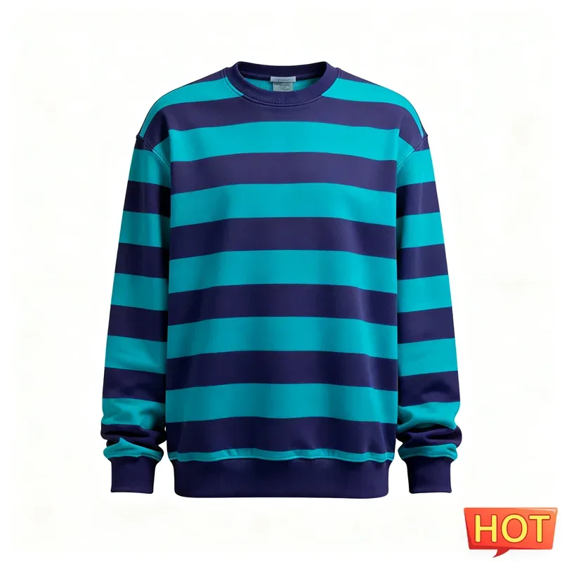 Fashion Striped Graphic Sweatshirts For Men Simple Trendy Long Sleeve 3D Printed Ugly Sweatshirt Casual Oversized Pullovers Tops