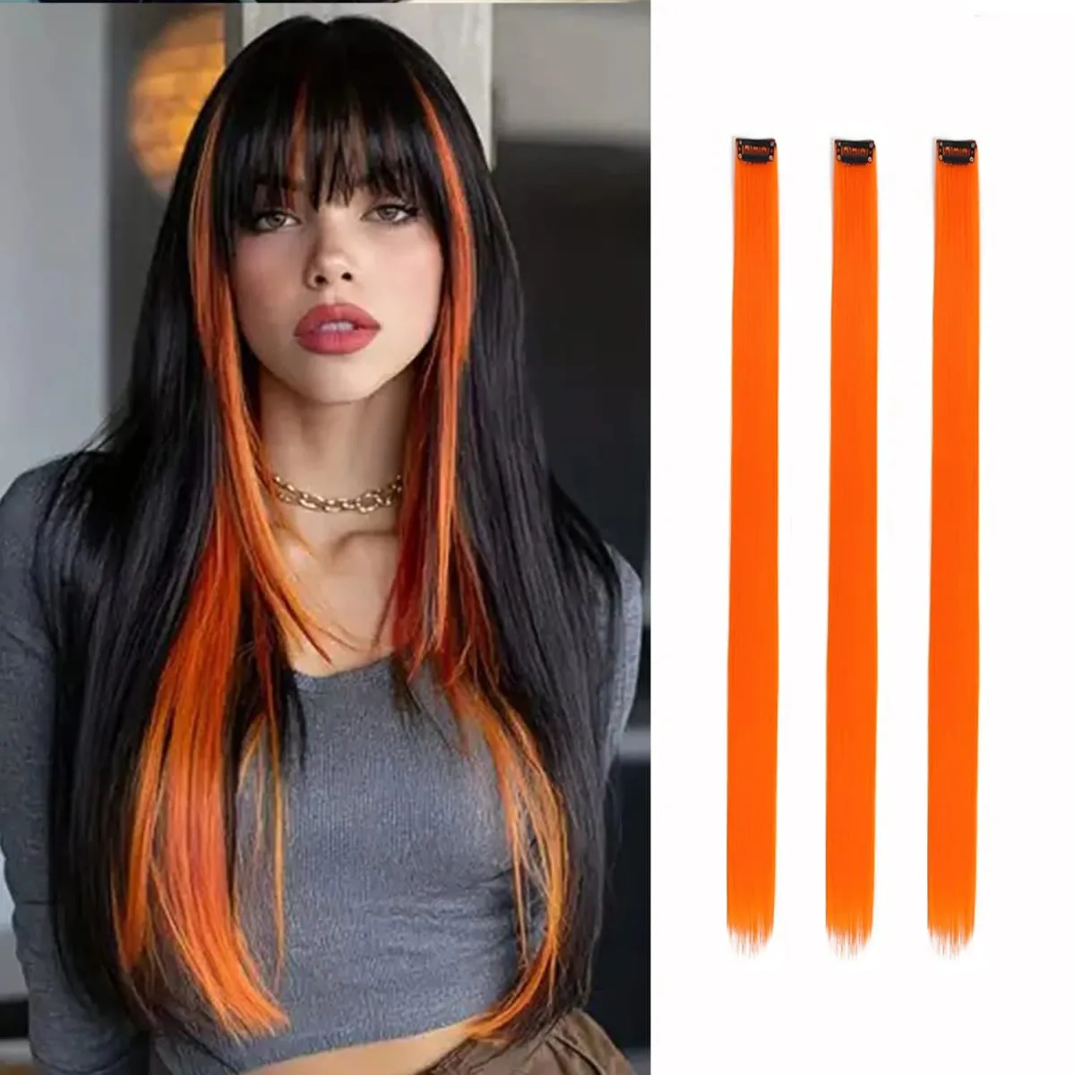 Synthetic 1-6pc Colored Hair Extensions Clip in Colorful Hair Extensions Rainbow Hair Extensions for Women Girls Hair Extensions