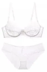 Women's Lace Bra Set Sexy Summer Lingerie French Style Seamless Bralette Oversized Petite Pure White Underwear Set S-XL YUQI