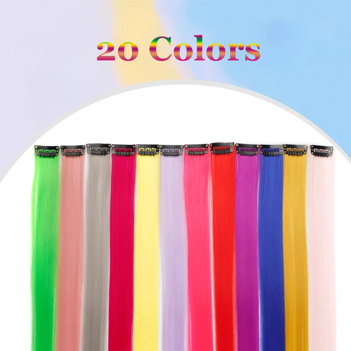 Colorful Clip in Synthetic Hair Extensions Party Highlights Rainbow Long Straight Hairpieces Colored Hair Extensions for Cosplay