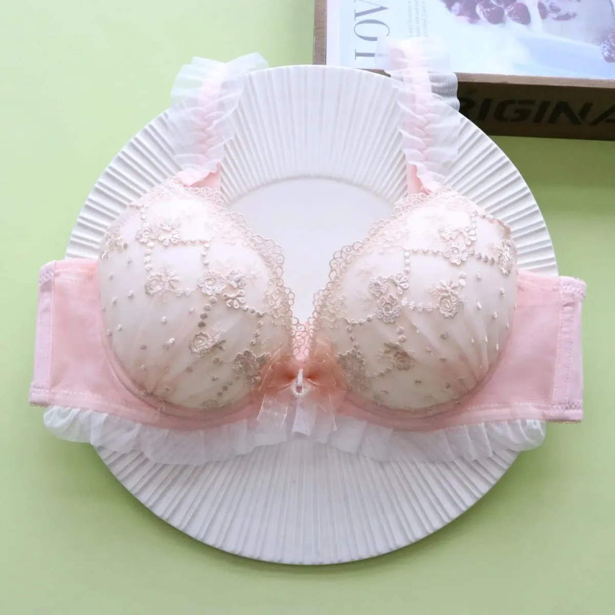 Conjunto de lencería de encaje sexy para mujer, sujetador con aros push-up con diseño de inmersión baja, transpirable y cómodo