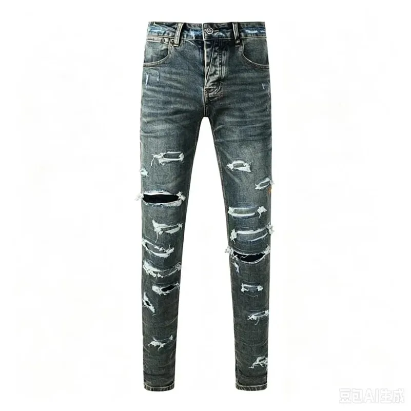 Luxury Streetwear Men's Jeans Americans Style Holes Long Trousers Quality Male Stretch Slim Pants Skinny Trousers
