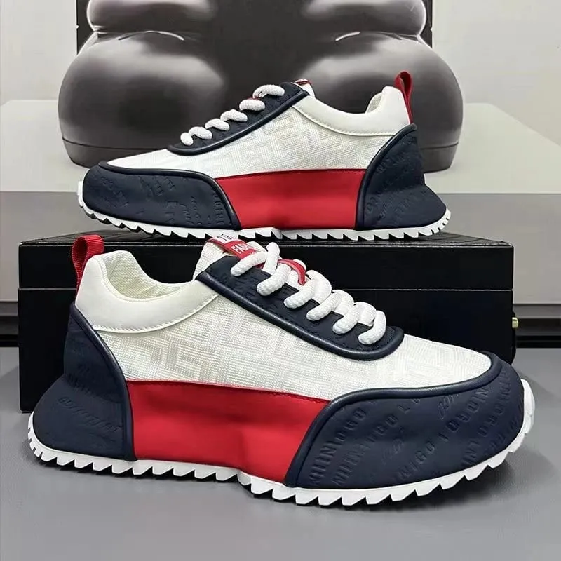 All Black Chunky Dad Sneakers Breathable Mesh And Leather Blend Platform Shoes Non Slip Casual Athletic Shoes For Streetwear