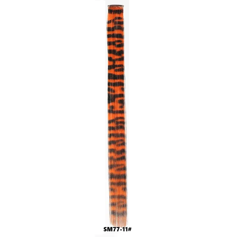 Stripe Printed Hair Colorful Long Straight Hair Pieces Synthetic Clip-in Hair Extensions for Daily Use Party Halloween