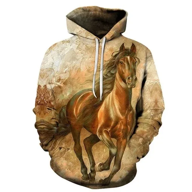 New Style Autumn 3D Printed Men's Hoodie Animal Horse Pullover Loose Sportswear Casual Men's Fashion Pullover Hooded